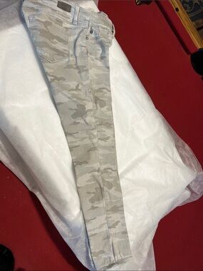 Gray by Saks Fifth Avenue. Camouflage denim jeans in neutral beige and grey.